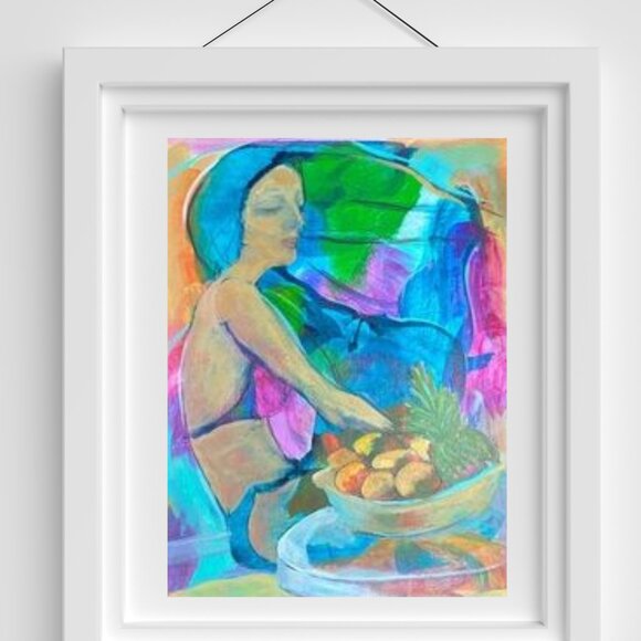 Original Art Work, Vibrant Acrylic Abstract Woman with Blue and Green Accents - Picture 4 of 14